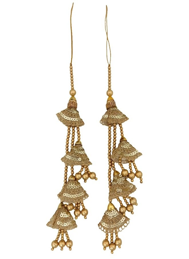 Shoppingover Golden latkan for Lehenga Heavy and Long Hand Made Blouse Tassels (Pack of 2 Latkans) - Image 2